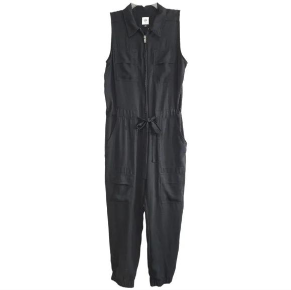 Cabi Caper Black Utility Belted Jumpsuit #5944 Medium Jogger Leg